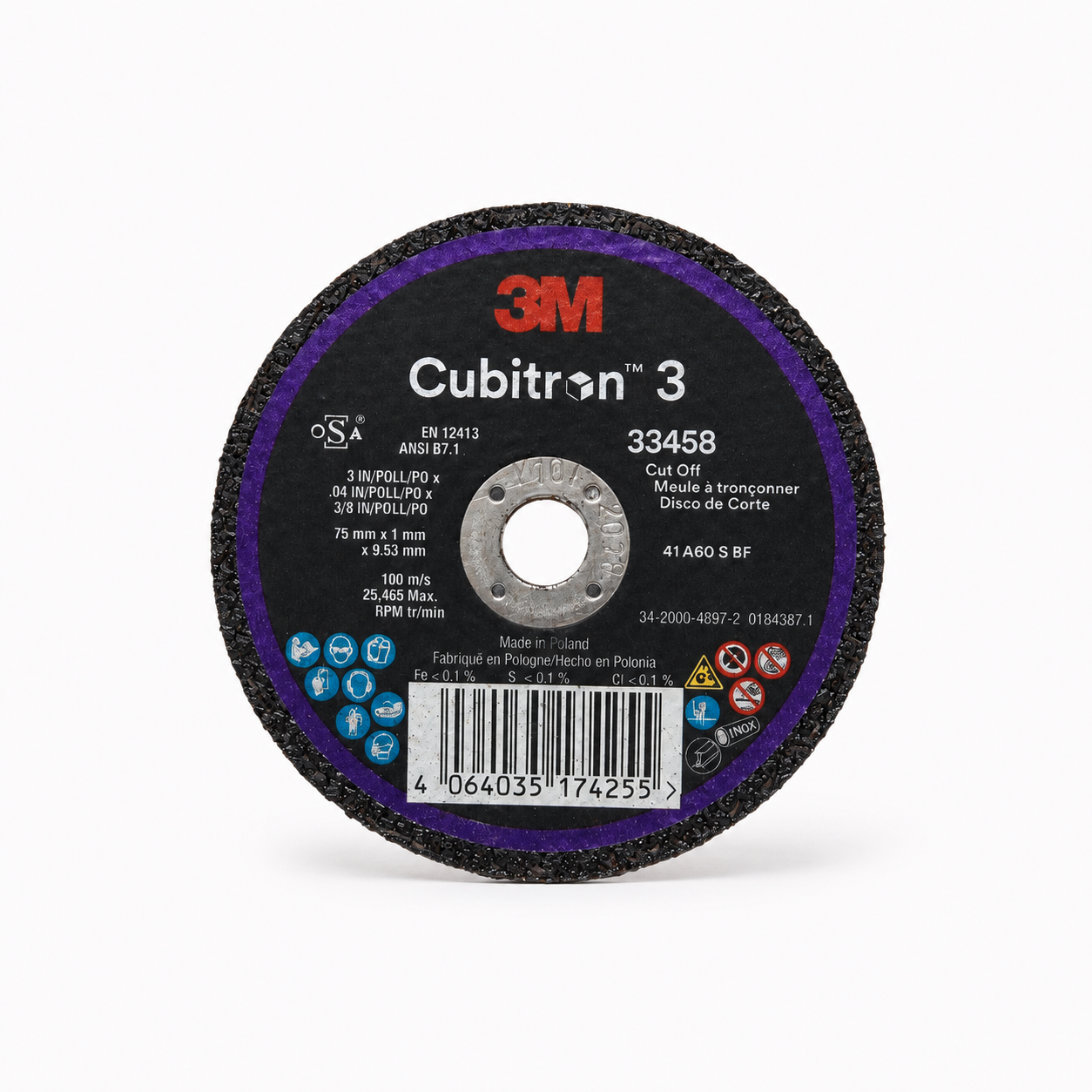 3M™ Cubitron™ 3 – Disque à tronçonner 75 × 9.53mm